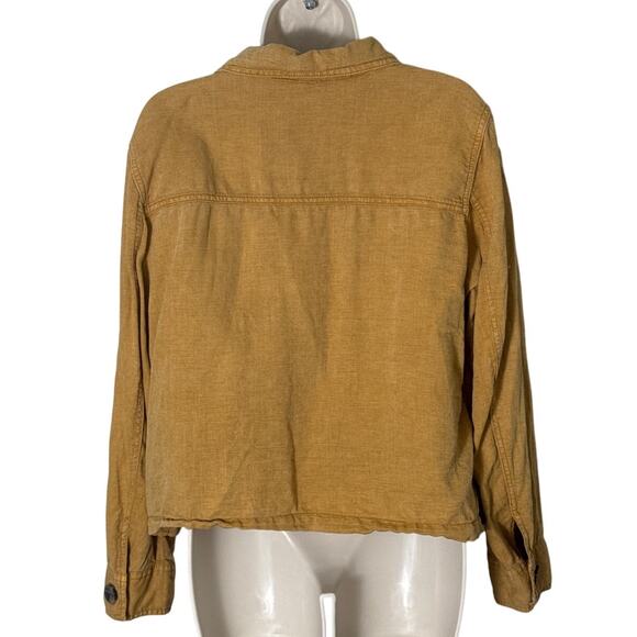 Nicole Miller Linen Blend Button Front Utility Style Jacket Tan Yellow Size XL - Picture 2 of 6